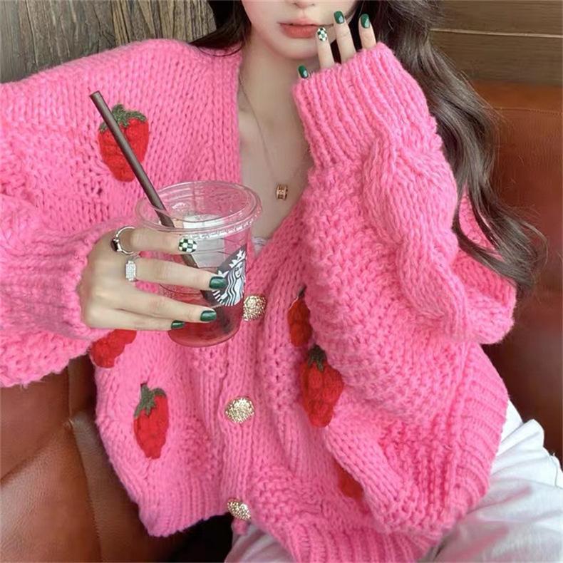 Knitted strawberry cardigan