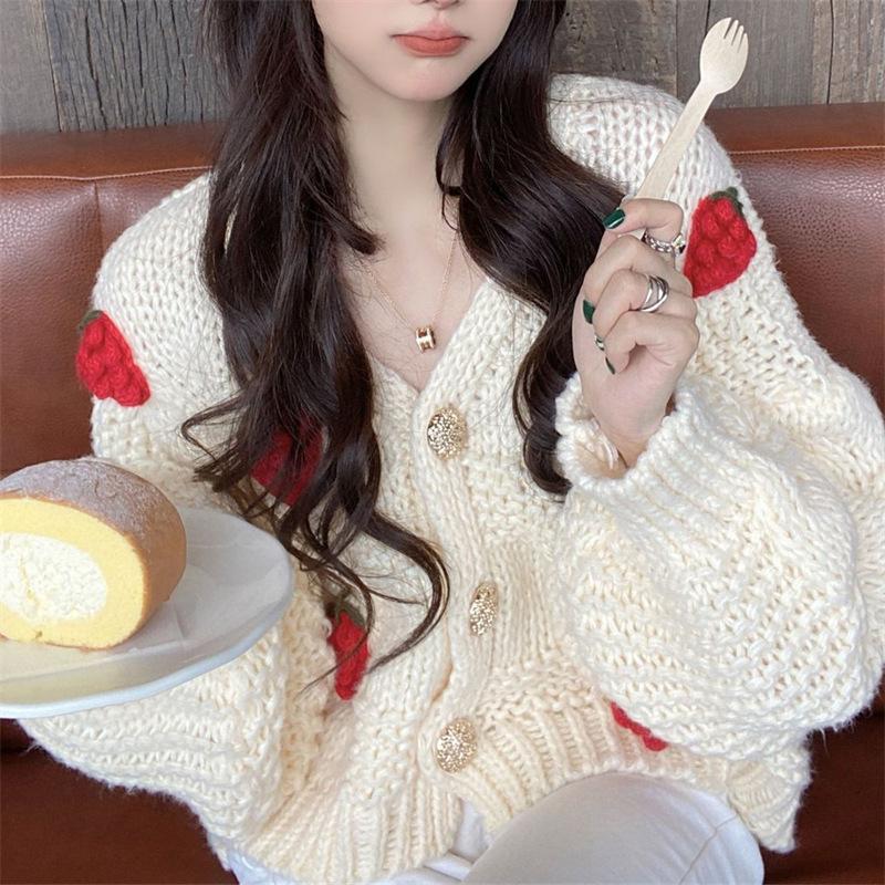 Knitted strawberry cardigan