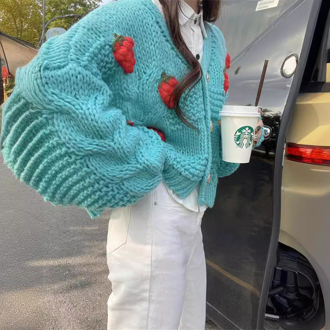 Knitted strawberry cardigan